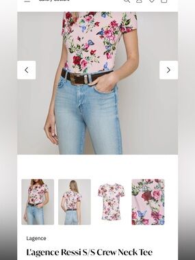 L'AGENCE Ressi Pink Floral & Blue Butterfly Short Sleeve Crewneck Tee. Size Sm.